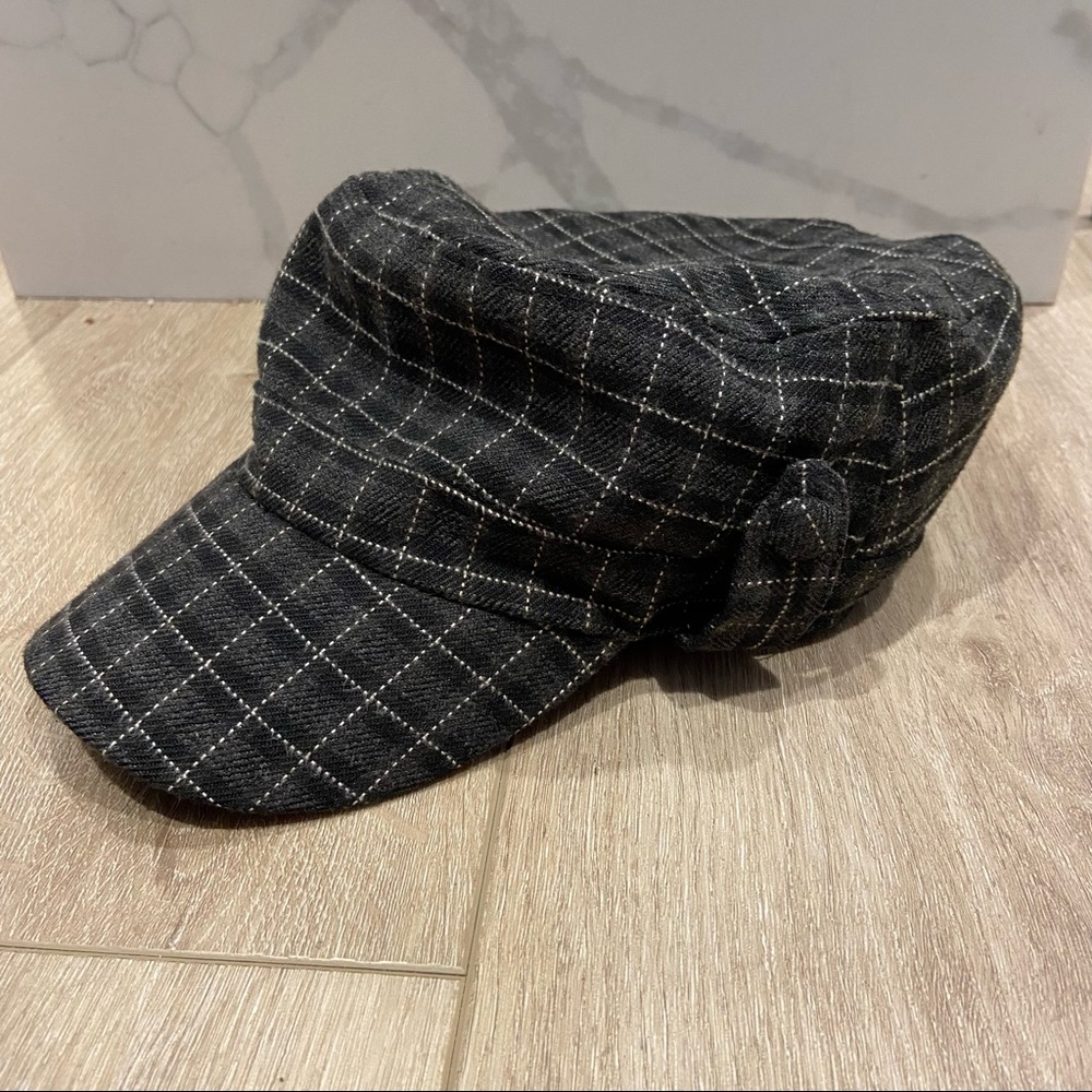 Black Grey Plaid Wool Blend Hat Cap